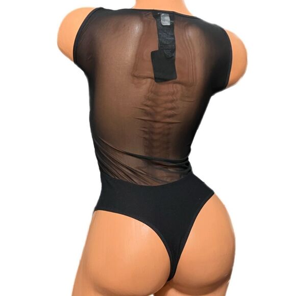 NWT Bebe Sexy Mesh back and sides Sleeveless bodysuit Black Small - Picture 3 of 8